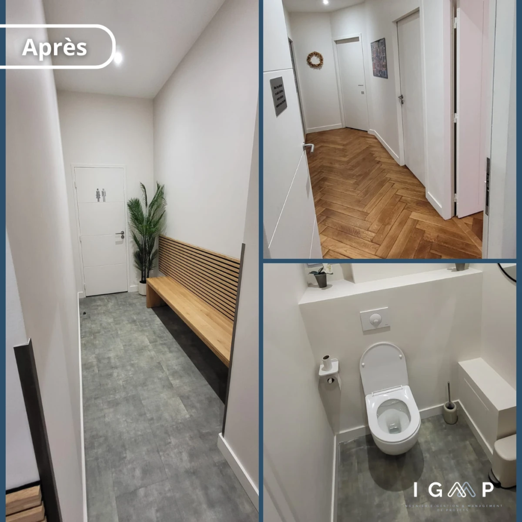 Entrée, couloir et sanitaires après rénovation de l’appartement à Lyon 6ᵉ